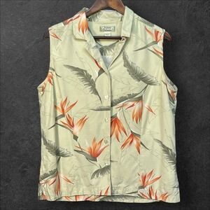 Tommy Bahama Shirt Women SizeL 100% Silk Tropical Bird of Paradise Blouse Flawed